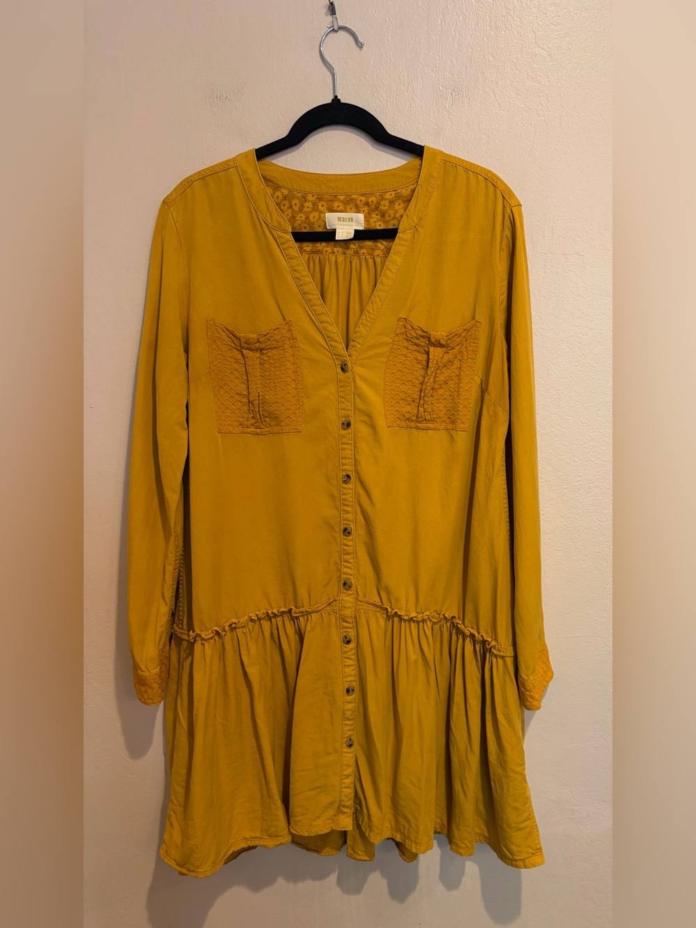 Maeve Mustard Yellow Marlie Button-Front Long Sleeve Dress, Fall Minimalist Feel